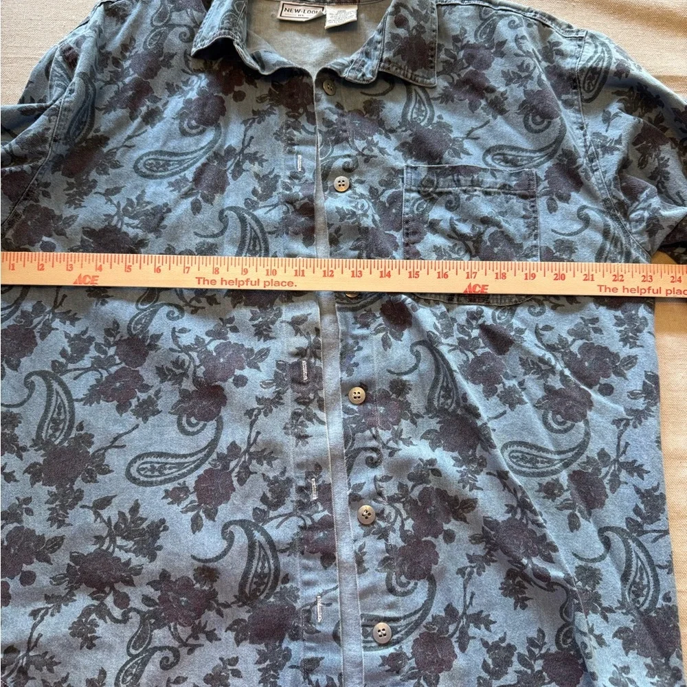 Vintage Pattern Denim Button-Up Shirt - Picture 7 of 9